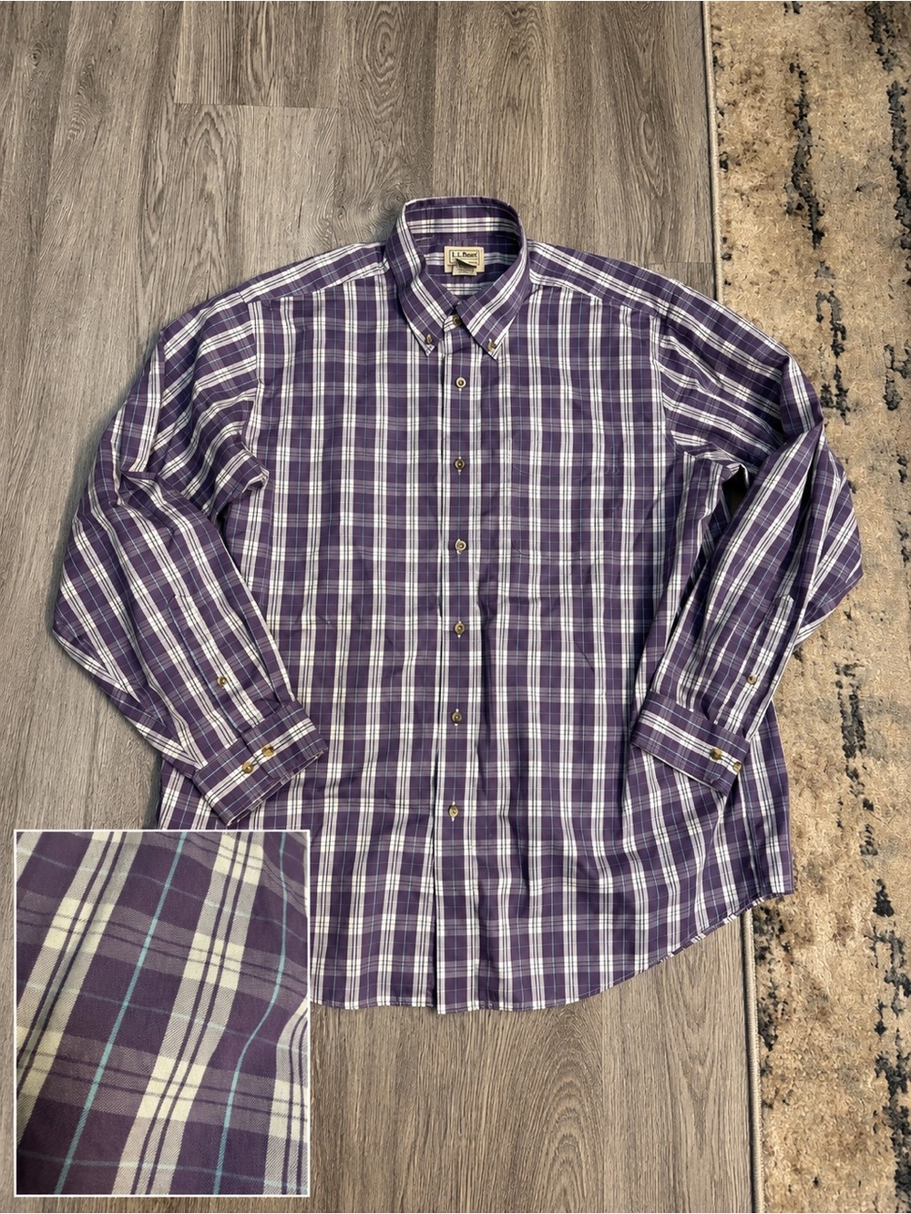LL Bean Shirt Mens XL Purple Blue Plaid Traditional Fit Long Sleeve Button Down